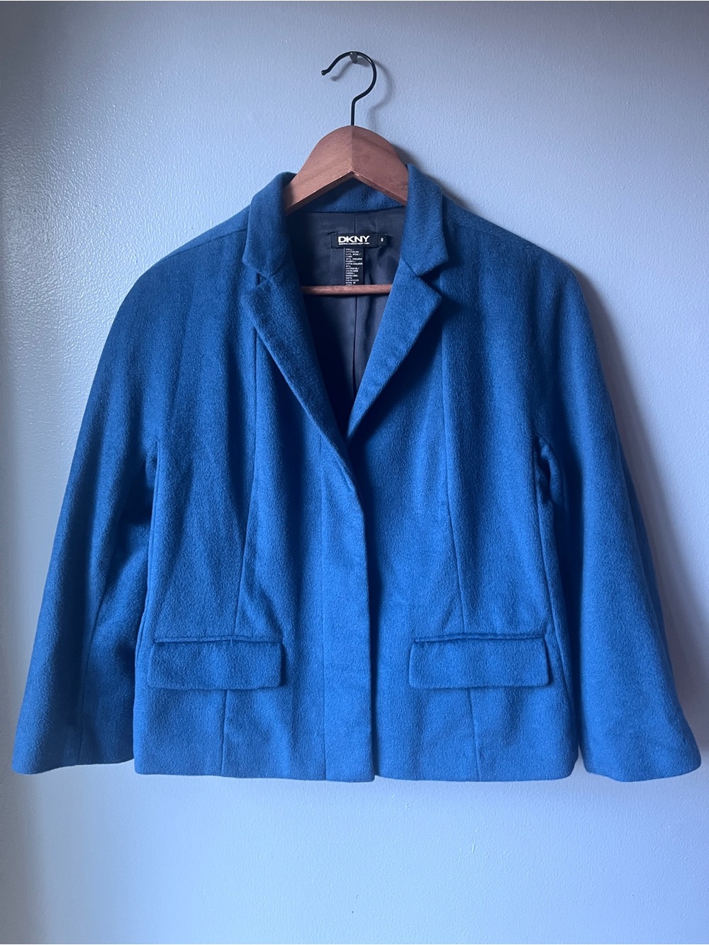 DKNY Navy Wool Cashmere Angora Blend Blazer Coat Size 8